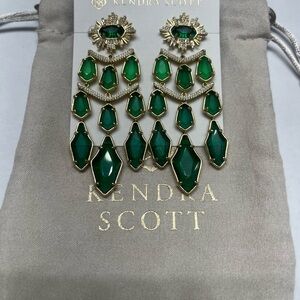 Kendra Scott Alexandria Green and Gold Chandelier Earrings